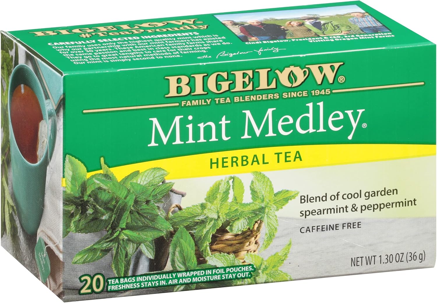Bigelow Mint Medley Herbal Tea Bags 20-Count Box (Pack of 6), Caffeine Free Herbal Tea, 120 Tea Bags Total