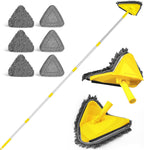 JEHONN Wall Mop with Long Handle 80 Inches, Upgraded 180° Collapsible Baseboard Cleaner Tool with Squeegee, Ceiling Duster with 3 Microfiber and 3 Chenille Pads for Cleaning Window, Cabinet (Yellow)