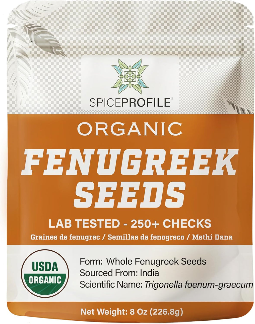 Spice Profile USDA Organic Fenugreek Seeds, Lab Tested for Heavy Metals, Resealable 8 oz Pouch, Methi, Semillas de Fenogreco