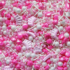 PhilaeEC Pink Princess Sprinkle Crown Pearl Mix Candy Edible Princess Theme Party Cake Decoration Baking Cookie Cupcake Toppers Valentines Halloween Christmas Supplies 3.53oz