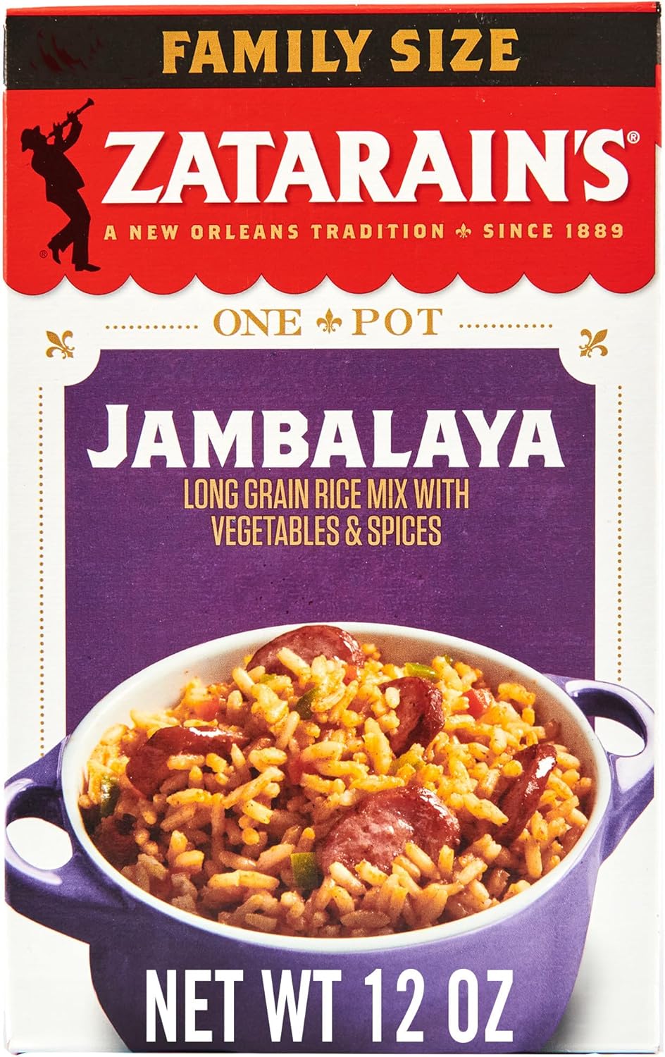 Zatarain's Rice Mix, Jambalaya, Family Size, Long Grain Rice with Onions, Bell Peppers, Garlic, Paprika, and Red Peppers, Just Add Meat for Easy-Prep, New Orleans Style Rice Meal, 12 oz