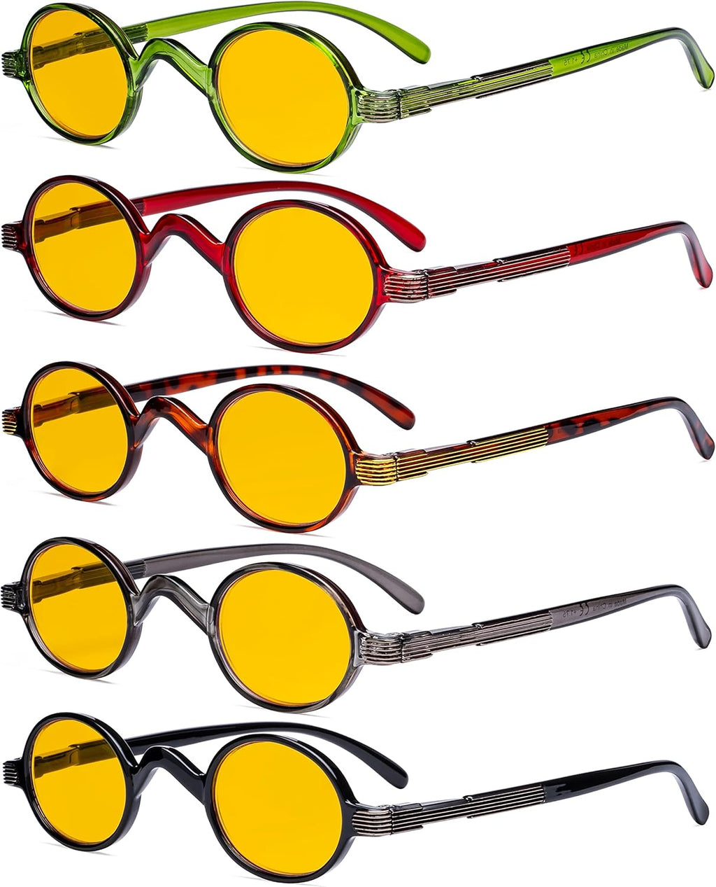 Eyekepper 5 Pack Computer Reading Glasses Small Round Blue Light Filter Readers Amber Tinted +1.25
