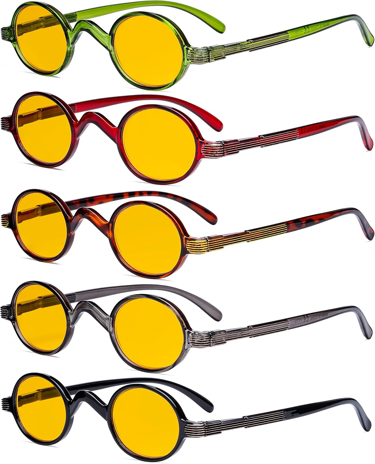 Eyekepper 5 Pack Computer Reading Glasses Small Round Blue Light Filter Readers Amber Tinted +1.00