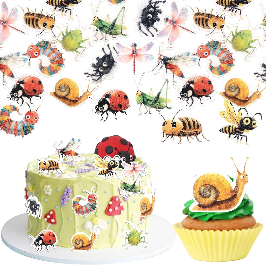 60 PCS Edible Insect Cupcake Toppers Ladybugs Spiders Snail Grasshoppers Dragonfly Caterpillar Bee Cupcake Picks Edible Insects Party Decorations Insects Theme Baby Shower Birthday Party Supplies