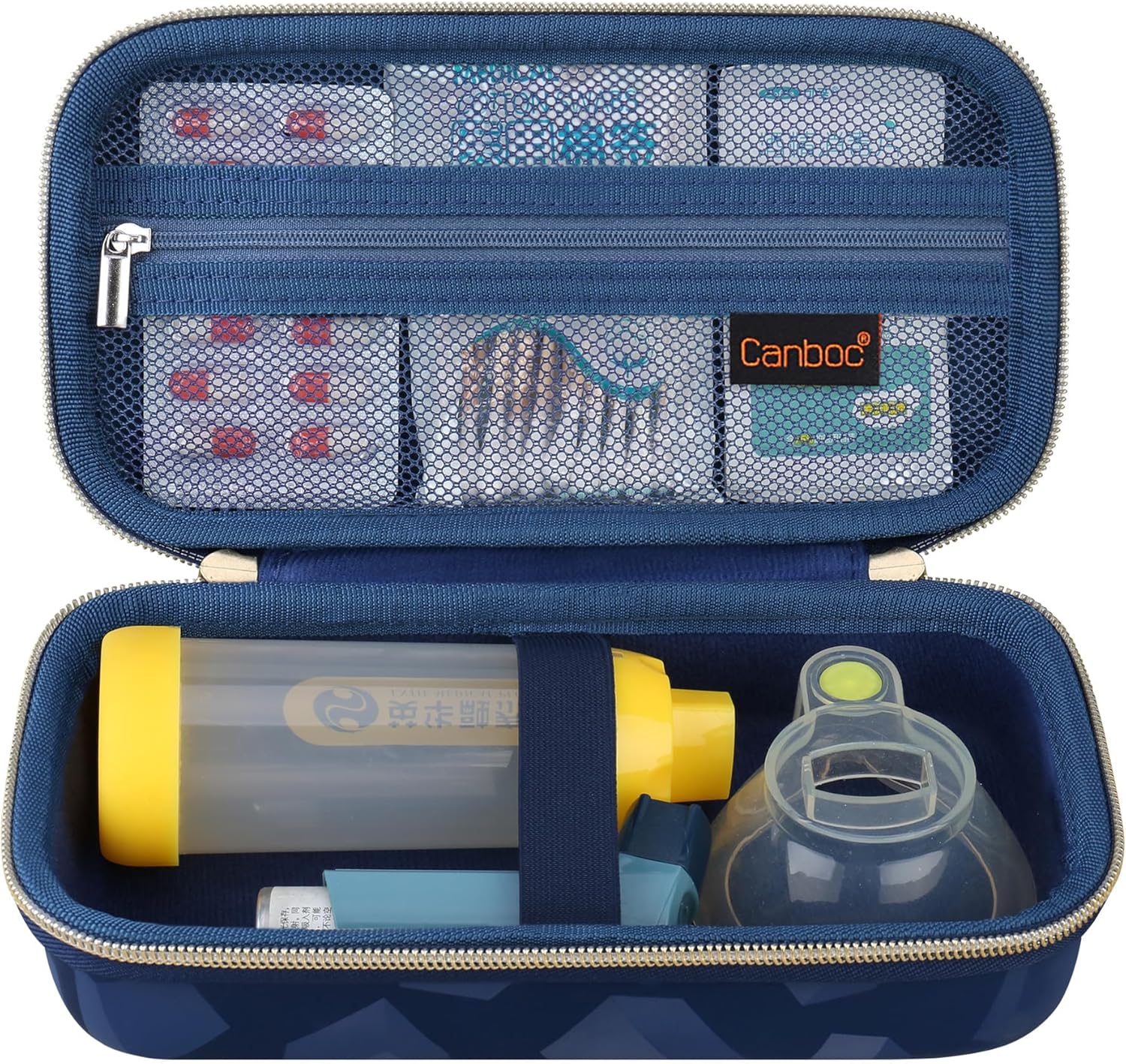 Canboc Carrying Case for Asthma Inhaler, Handheld Spacer for Kids and Adults, Face Masks, Inhaler Spacer Case with Mesh Pocket fit Medicine and Other Essentials, Blue