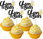 24 Pack Cheers and Beers Cupcake Toppers Glitter Beer Mug Cake Pick Decorations for Baby Shower Birthday Beers Festival Themed Party Supplies