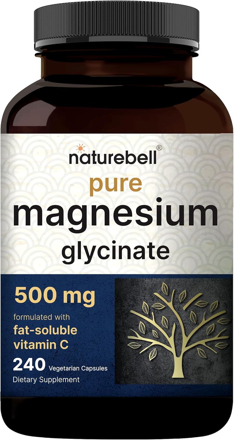 Naturebell Pure Magnesium Glycinate 500mg, 240 Veggie Capsules | 100% Chelated & Purified – 3rd Party Tested, Vegan Friendly, Non-GMO, Fiiler Free