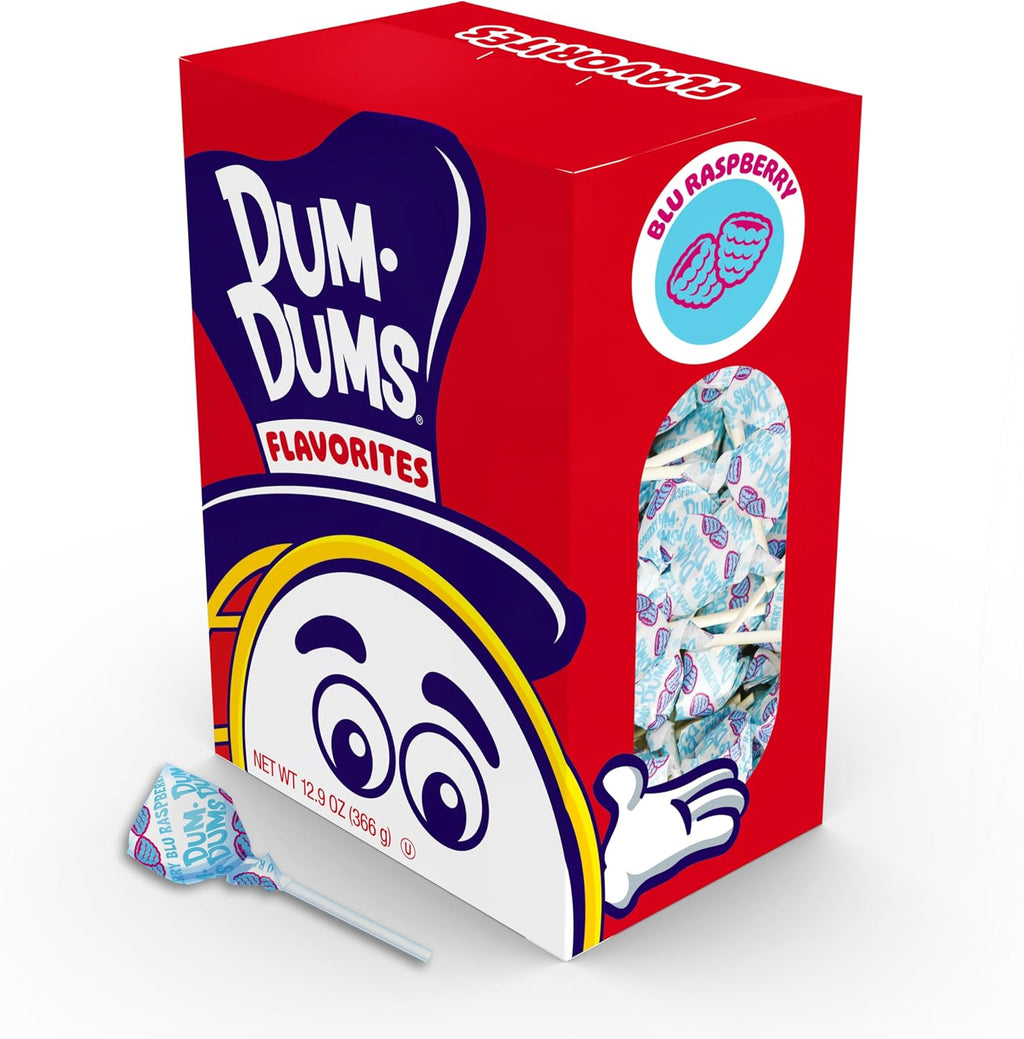 Dum Dums Blu Raspberry Lollipops - Bulk Candy Box with Lollipops Individually Wrapped, Single Flavor Gourmet Suckers - 50 Count