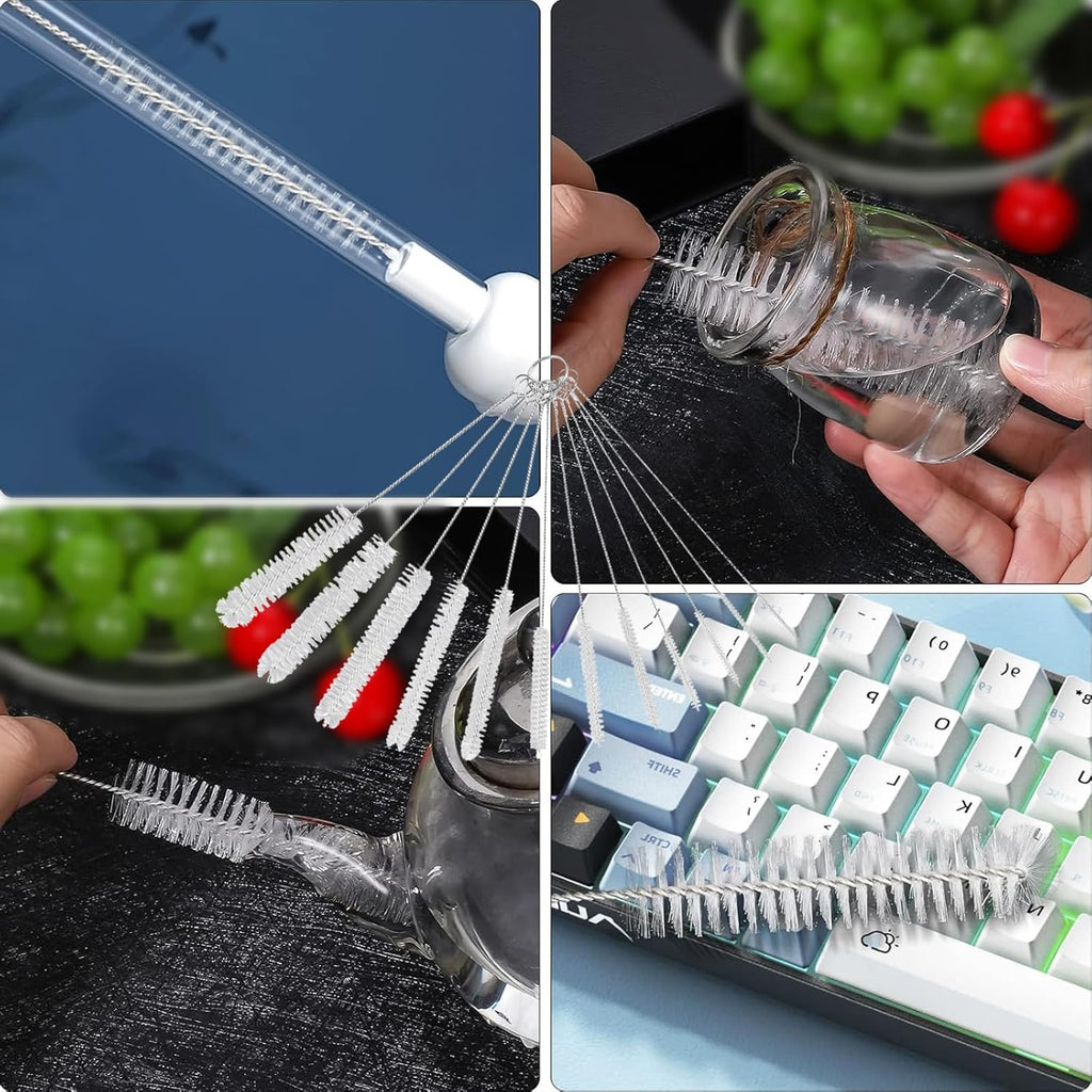 10 Pack Straw Cleaning Brush Set Soft Bristle Tube Cleaner with Stainless Steel Handle Reusable Straw Glass Bottle Pipe Cup