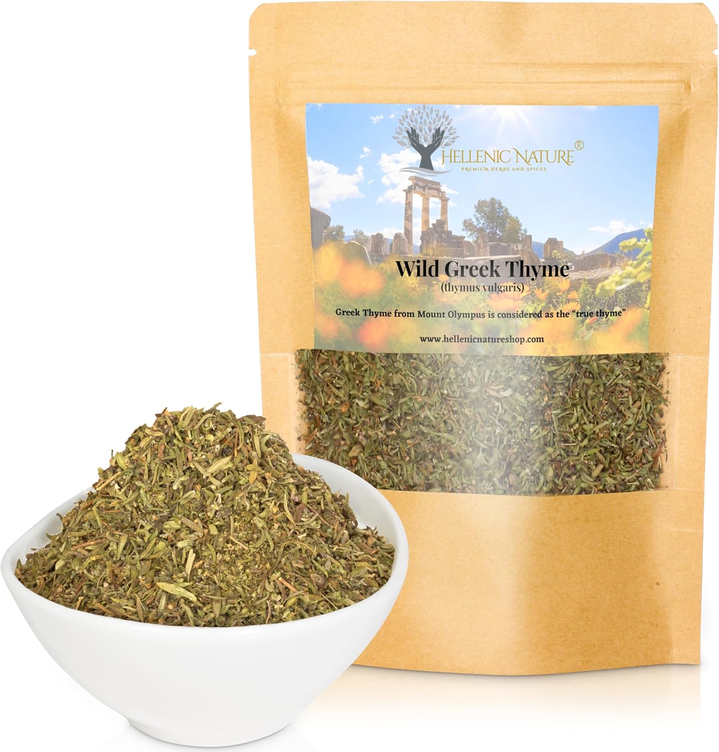 WILD GREEK THYME HERB DRIED PREMIUM QUALITY- from Mount Olympus Handpicked and Air-Dried in DoyPack with ZipLock for Awesome Freshness and Aroma - Mediterranean Seasoning (1.41 Ounce (Pack of 1), Thyme)