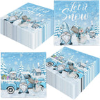 40Pcs Winter Gnome Napkins, Disposable Merry Christmas Dwarf Snowflake Napkins, Let it Snow Snowman Cocktail Napkins for Winter Holiday Christmas Dinner Party Supplies