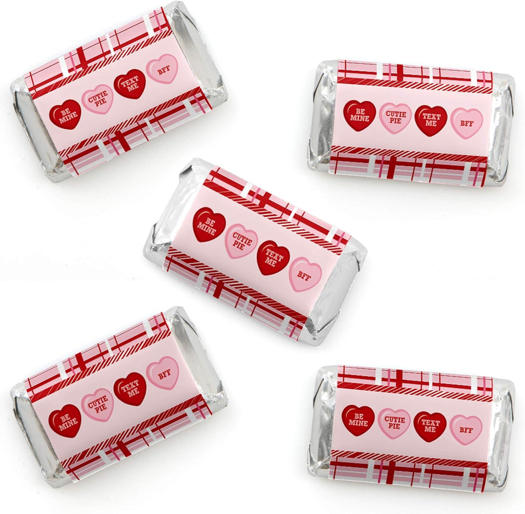 Big Dot of Happiness Conversation Hearts - Mini Candy Bar Wrapper Stickers - Valentine's Day Party Small Favors - 40 Count