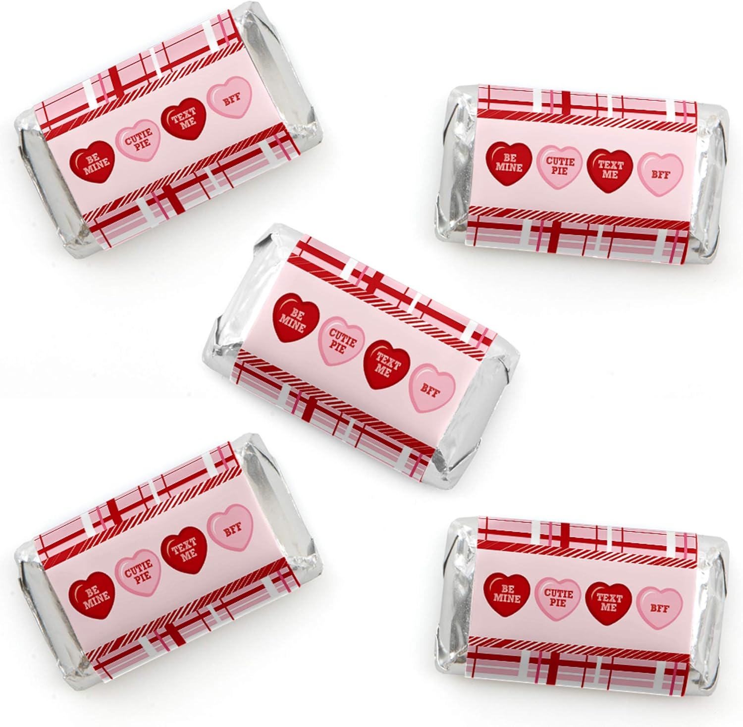 Big Dot of Happiness Conversation Hearts - Mini Candy Bar Wrapper Stickers - Valentine's Day Party Small Favors - 40 Count