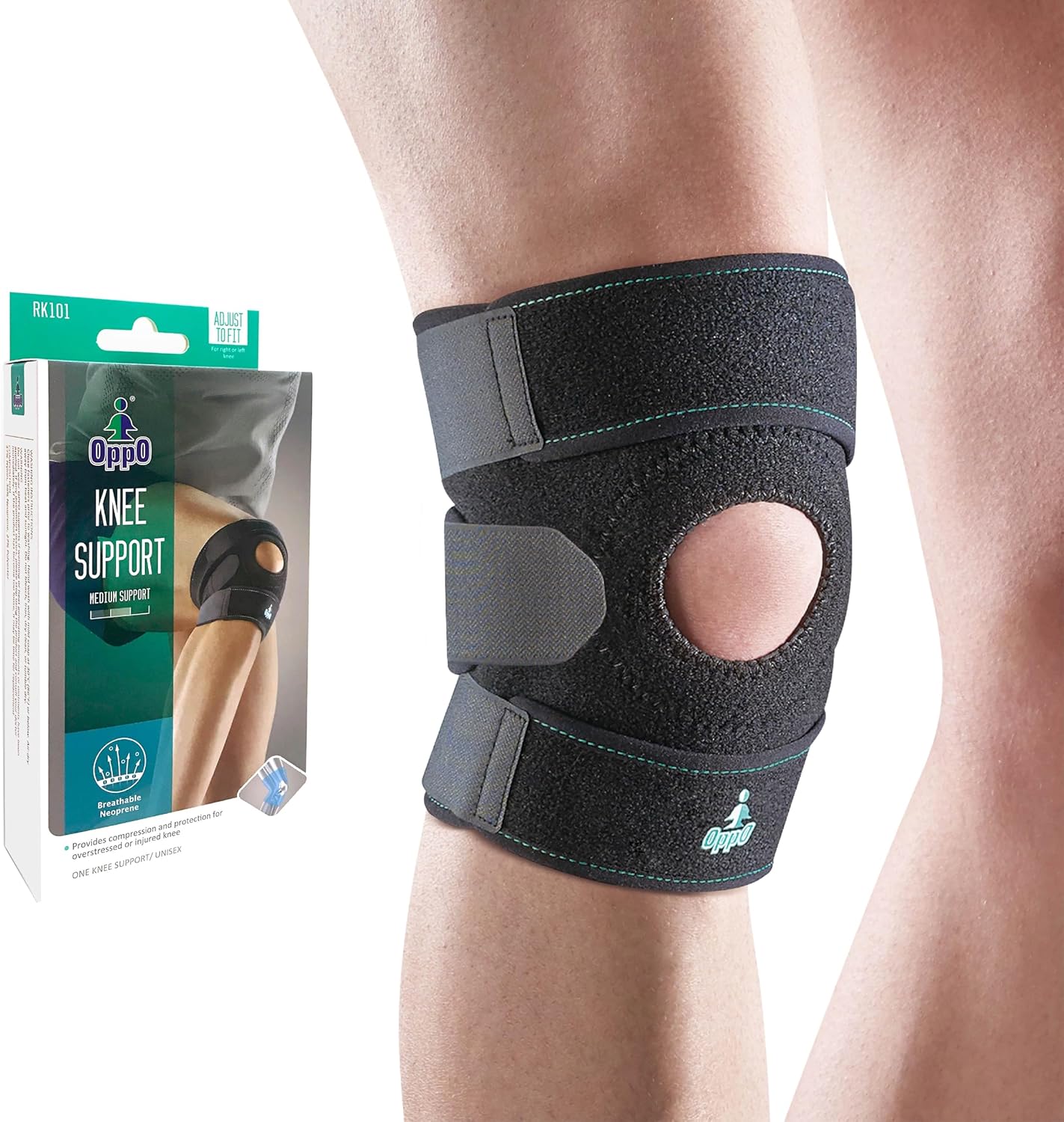 OPPO RK101 Adjustable Knee Brace – Breathable Neoprene Support for Knee Injury, Pain Relief, and Arthritis – For Running, Hiking, Workout, Walking – One Size for Men & Women (1 Pack)