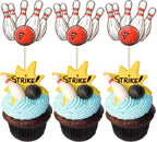 36Pcs Bowling Cupcake Toppers Sports Theme Bowling Cupcake Food Toothpicks Baby Shower Cake Decorations for Sport Balls Theme Bowling Kids Birthday Party Decorations