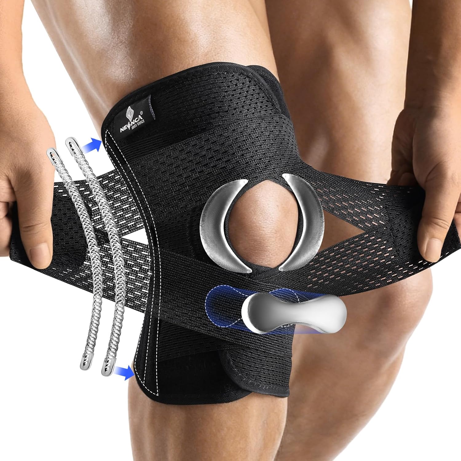 NEENCA Knee Brace for Knee Pain, Compression Knee Support with Air Mesh Fabric, Adjustable Knee Wrap with Side Stabilizers, Ultra-Soft Bandage for Elderly, Meniscus Tear, ACL, Arthritis Relief, Hiking