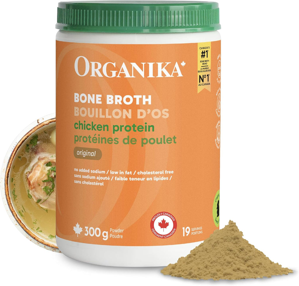 Organika Chicken Bone Broth Powder- Free Range and Vegetarian Fed Chickens- Keto Friendly, High Protein and Mineral Content- 300g
