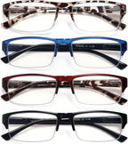 EYEURL 4-Pack Half Frame Blue Light Reading Glasses for Men Rectangle Semi Rimless Readers for Women Spring Hinge Eyeglasses