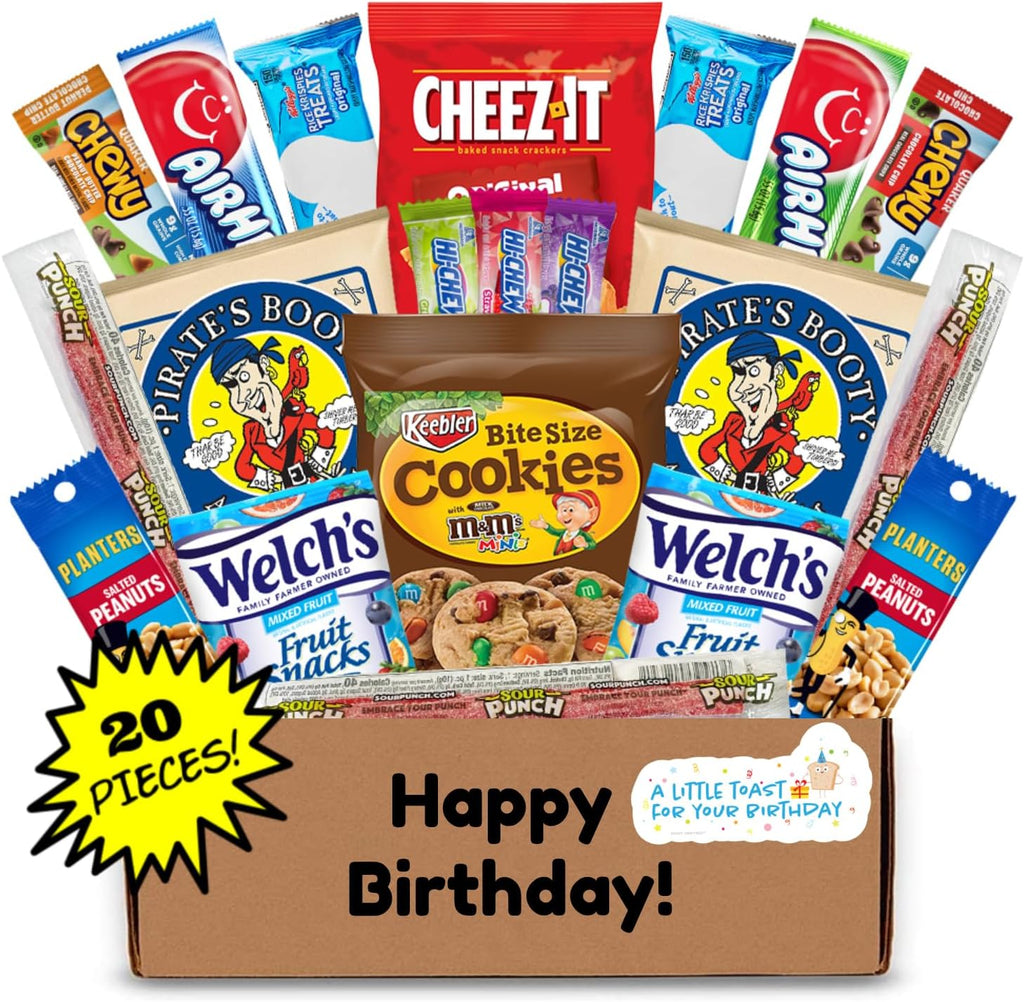 Hangry Kit Birthday Snack Box - (20 CT) Happy Birthday Basket Care Package - Contains Birthday Snacks, Cookies, Chips, Candy. Party Variety Box. (Funny 1)
