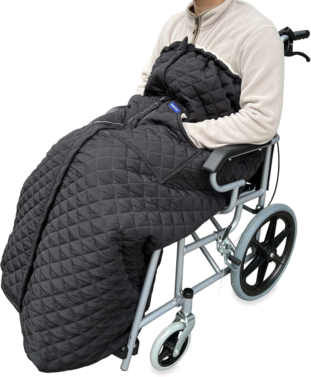 Wheelchair Blanket - Outdoor Lap Blanket with 2 Pockets for Hands - Waterproof and Windproof Foot & Leg Pocket Blanket - Thick Warm Fleece Lined Knee Blanket for Wheelchair, Recliner & Chair (L)