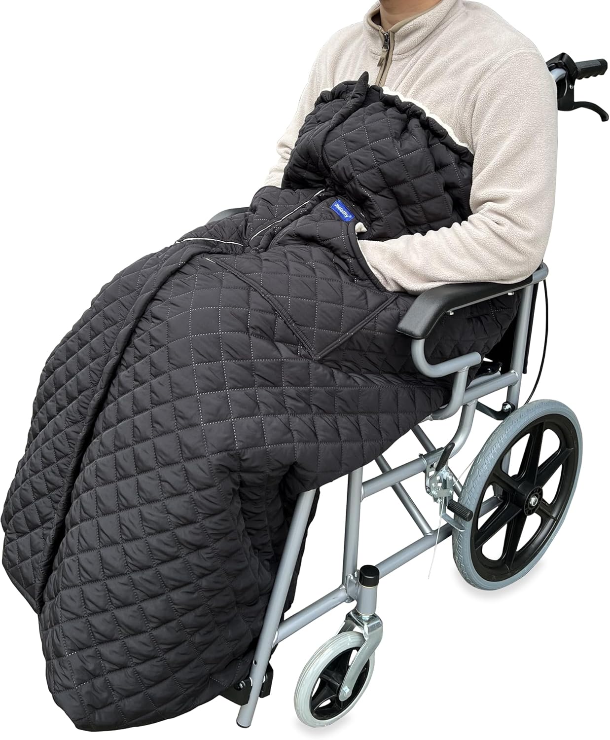 Wheelchair Blanket - Outdoor Lap Blanket with 2 Pockets for Hands - Waterproof and Windproof Foot & Leg Pocket Blanket - Thick Warm Fleece Lined Knee Blanket for Wheelchair, Recliner & Chair (L)