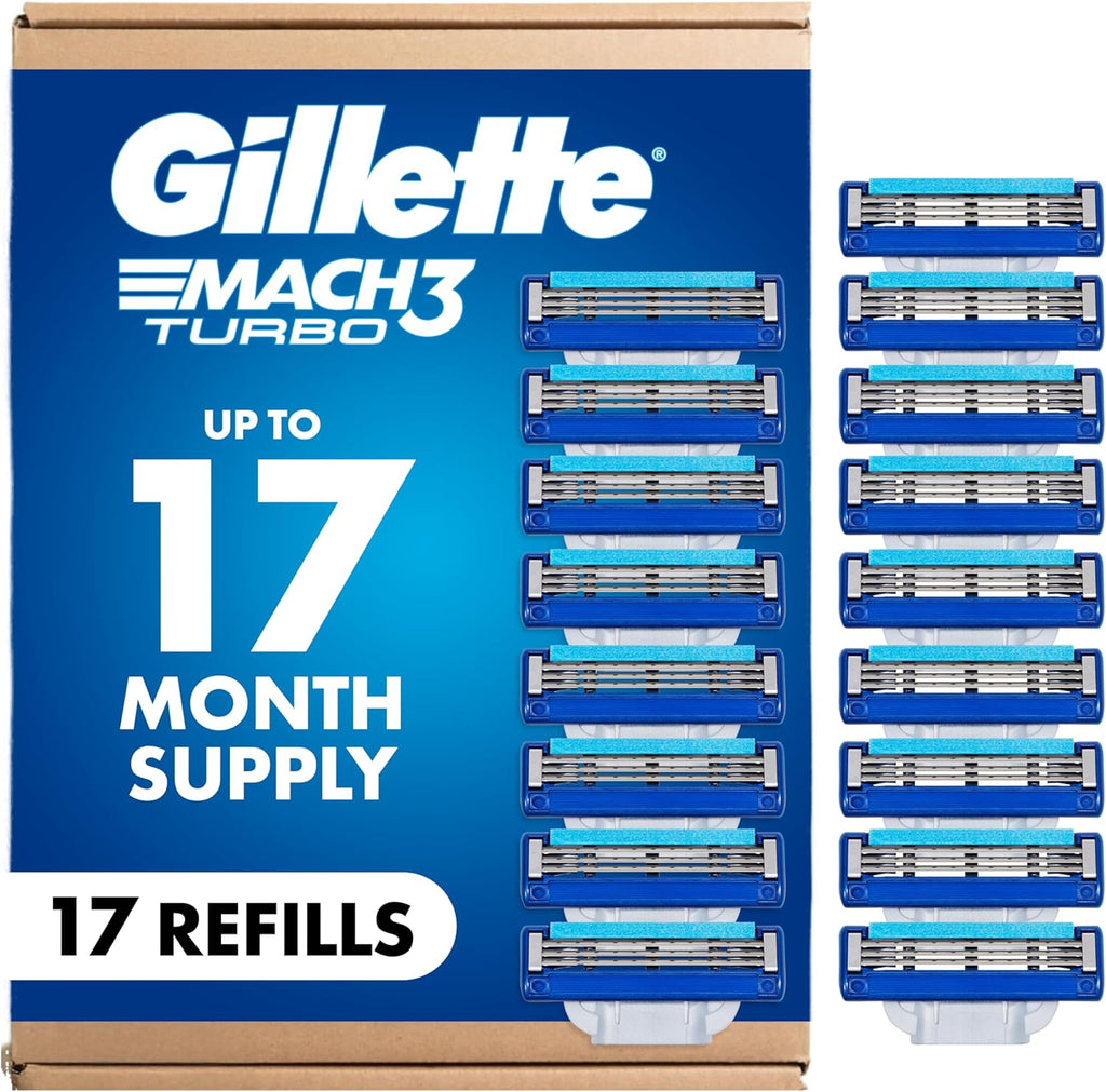 Gillette Mach3 Turbo Mens Razor Blade Refills, 17 Count