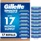 Gillette Mach3 Turbo Mens Razor Blade Refills, 17 Count