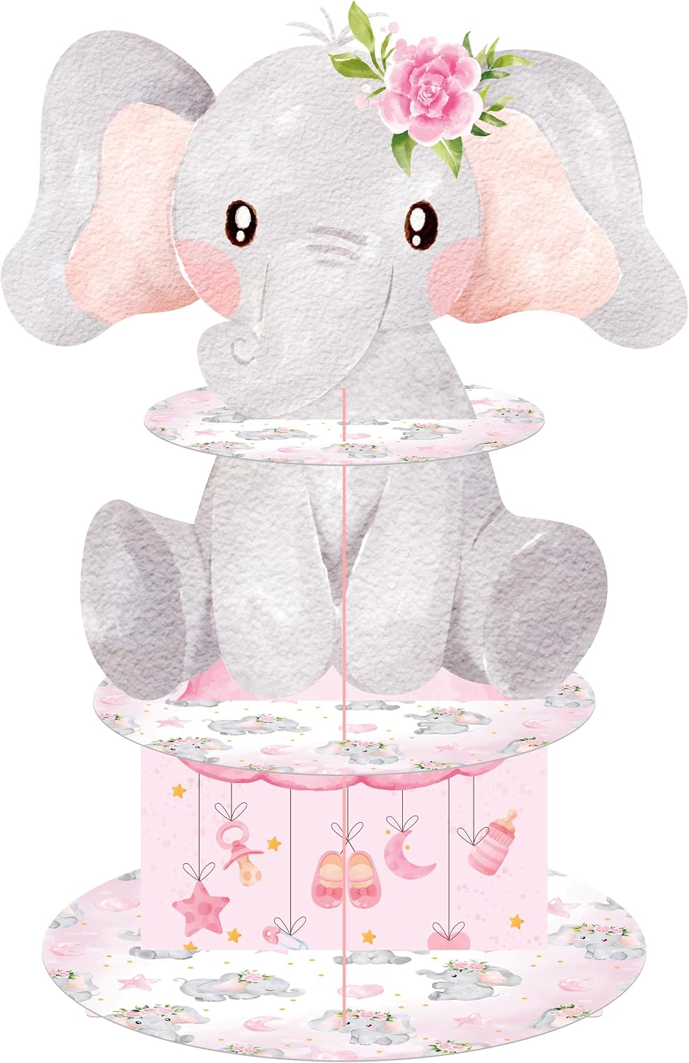 Elephant Cupcake Stand 3-Tier Pink Elephant Cake Cupcake Holder Elephant Baby Shower Decoration for Girls Elephant Theme Birthday Party Baby Shower Party Supplies