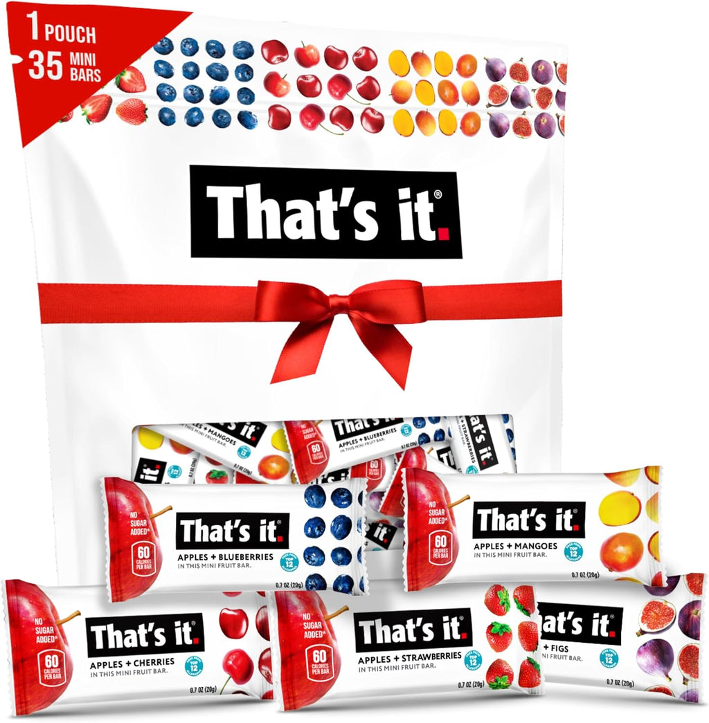 That's it. Mini Fruit Bars (Variety 35 Pack) No Sugar Plant-Based, Vegan & Gluten Free, Breakfast Bar, Paleo, for Children, Non GMO, Fiber (7 Blueberry, 7 Cherry, 7 Fig, 7 Mango, 7 Strawberry)