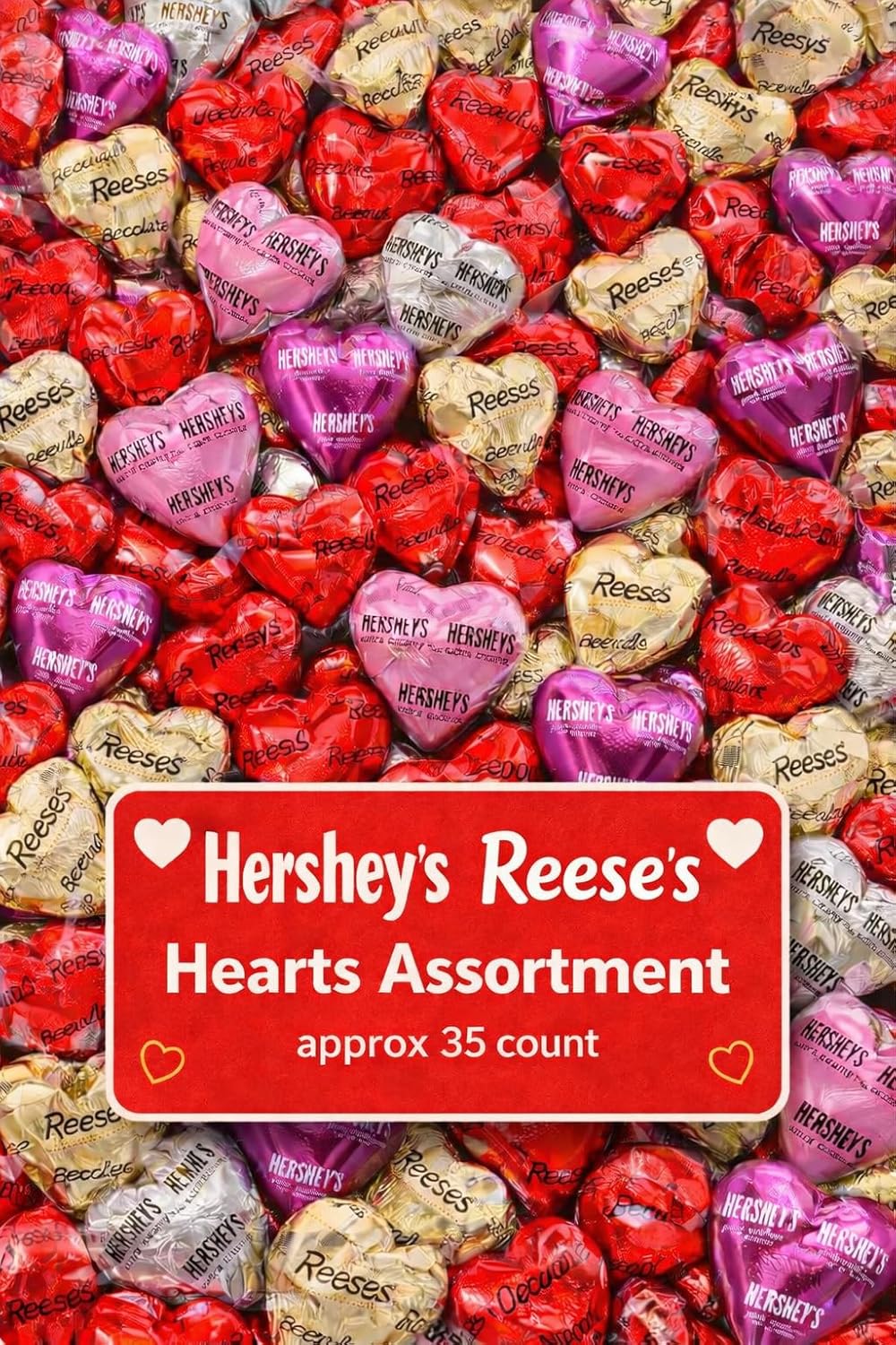 Valentine's Day Milk Chocolate Hearts Candy Mix, Approx 35 Pieces of Milk Chocolate Peanut Butter Creme Hearts, Milk Chocolate Hearts with Extra Creamy & Cookies n Creme Pink Hearts - Individually Wrapped in Pastel Valentine's Day Foil