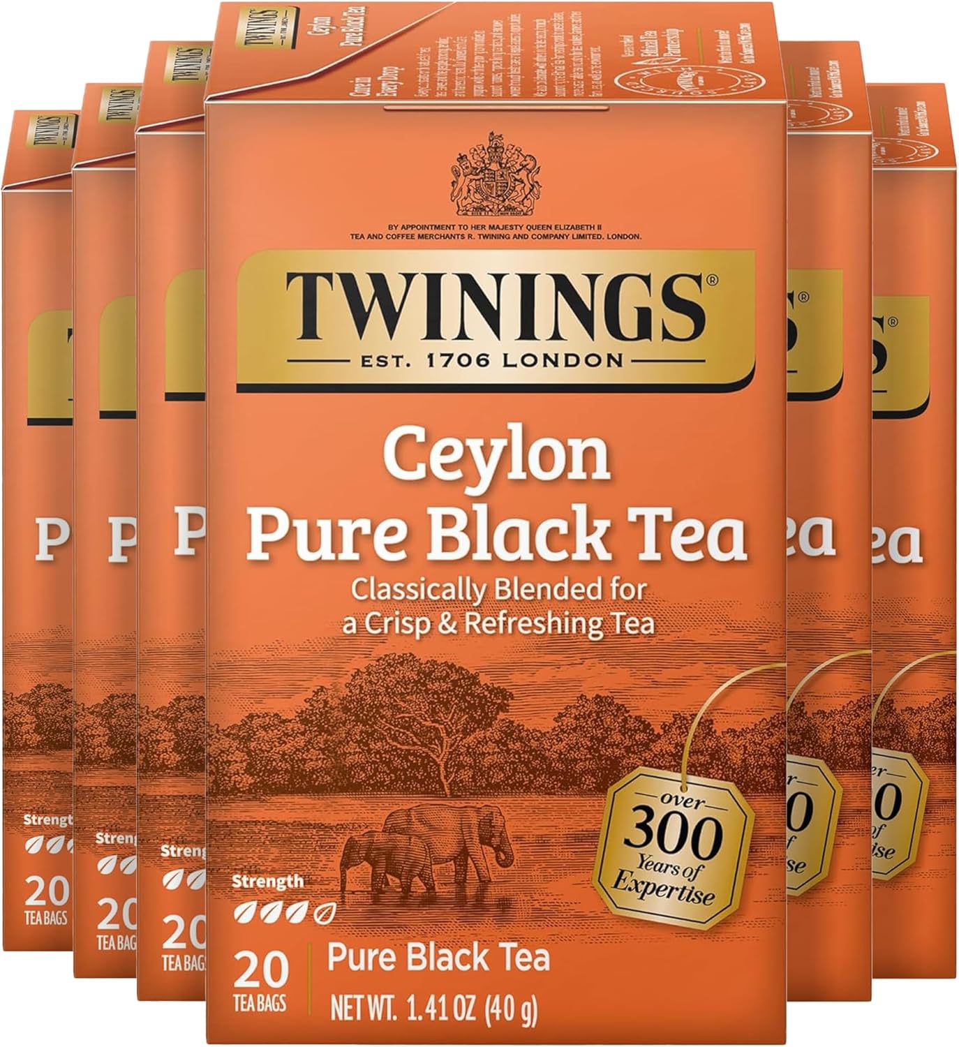 Twinings Ceylon Pure Black Tea Individually Wrapped Bags, 20 Count (Pack of 6), formerly Ceylon Orange Pekoe, Crisp, Refreshing, Caffeinated, Enjoy Hot or Iced, 120 Teabags