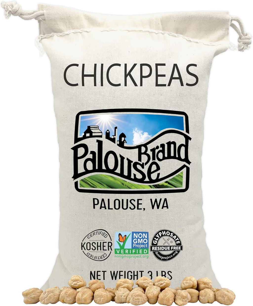 Palouse Brand Certified Glyphosate Residue Free Chickpeas | Garbanzo Beans | 3 lbs | Family Farmed in Washington State | Non-GMO Project Verified | Kosher
