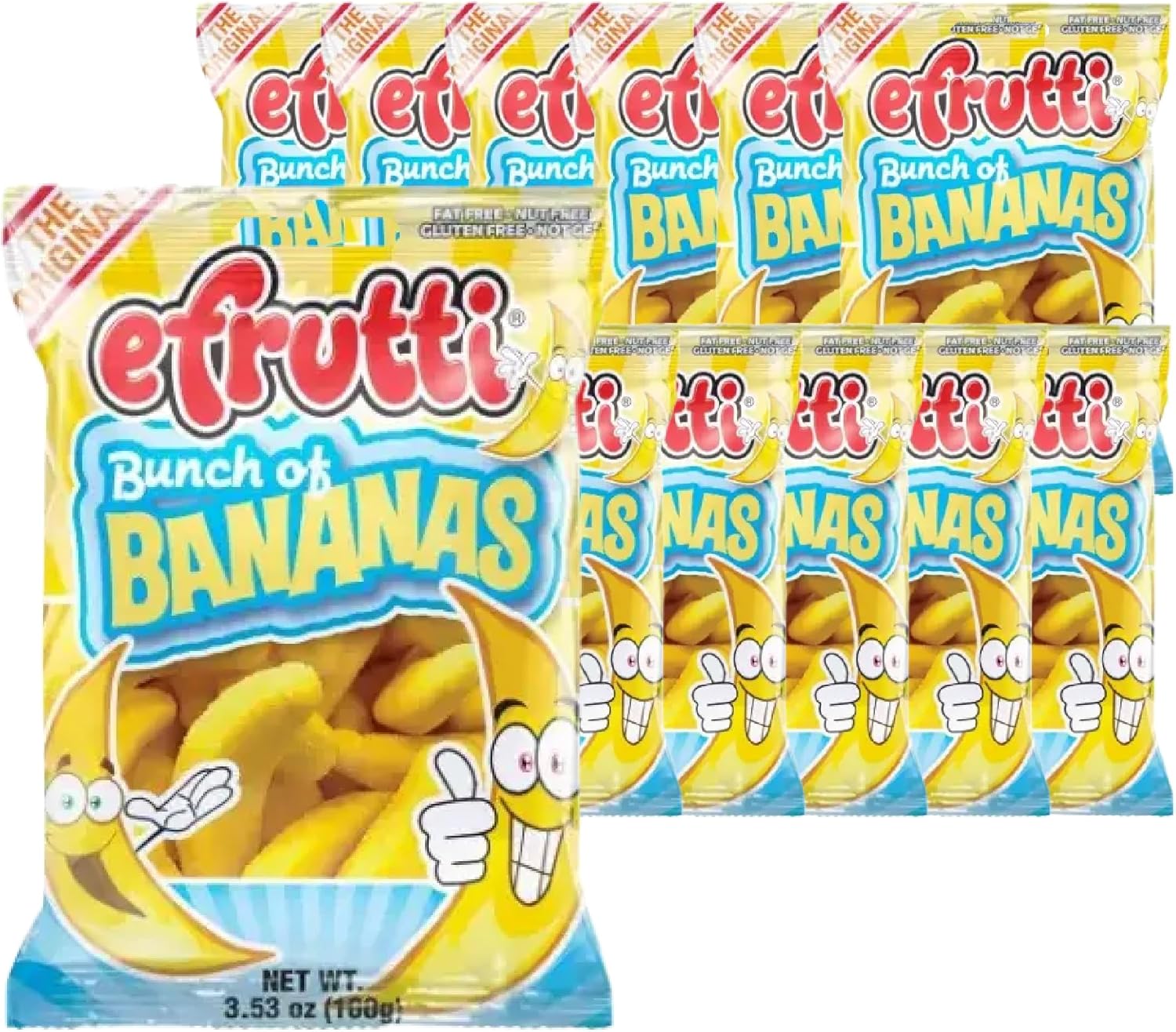 eFrutti Gummi Candy 3.5oz Bags (Bunch of Bananas), 12-Pack