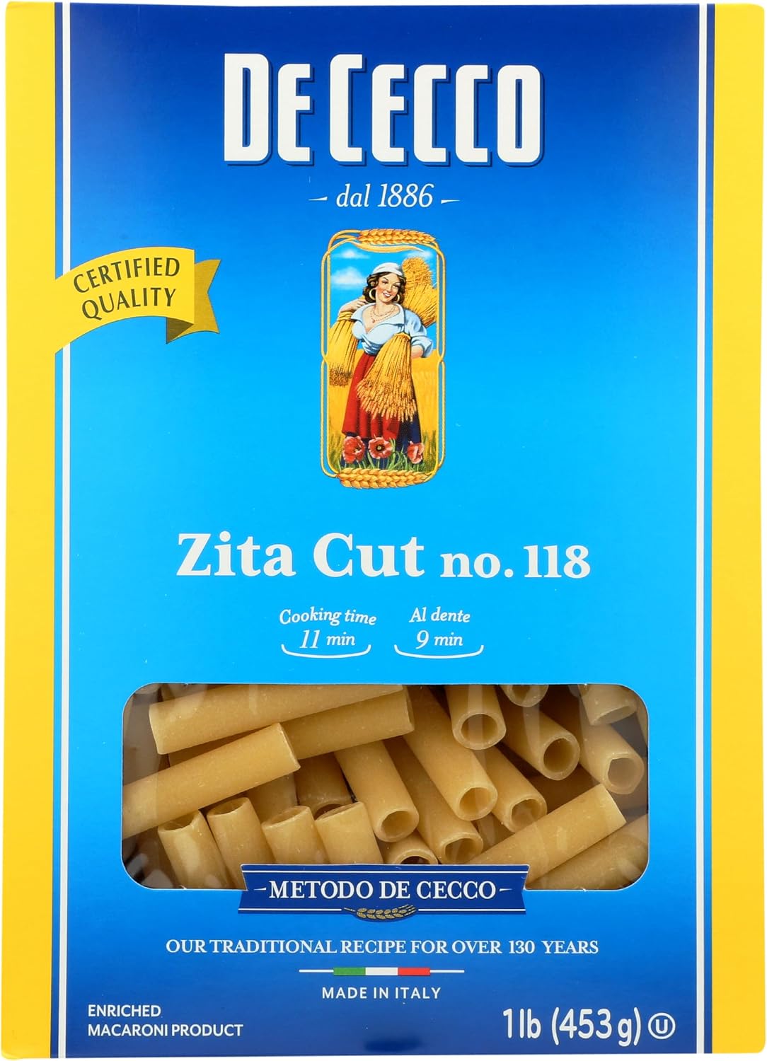 De Cecco Zita Cut Pasta, High In Protein, 16 Ounces (Pack Of 12)