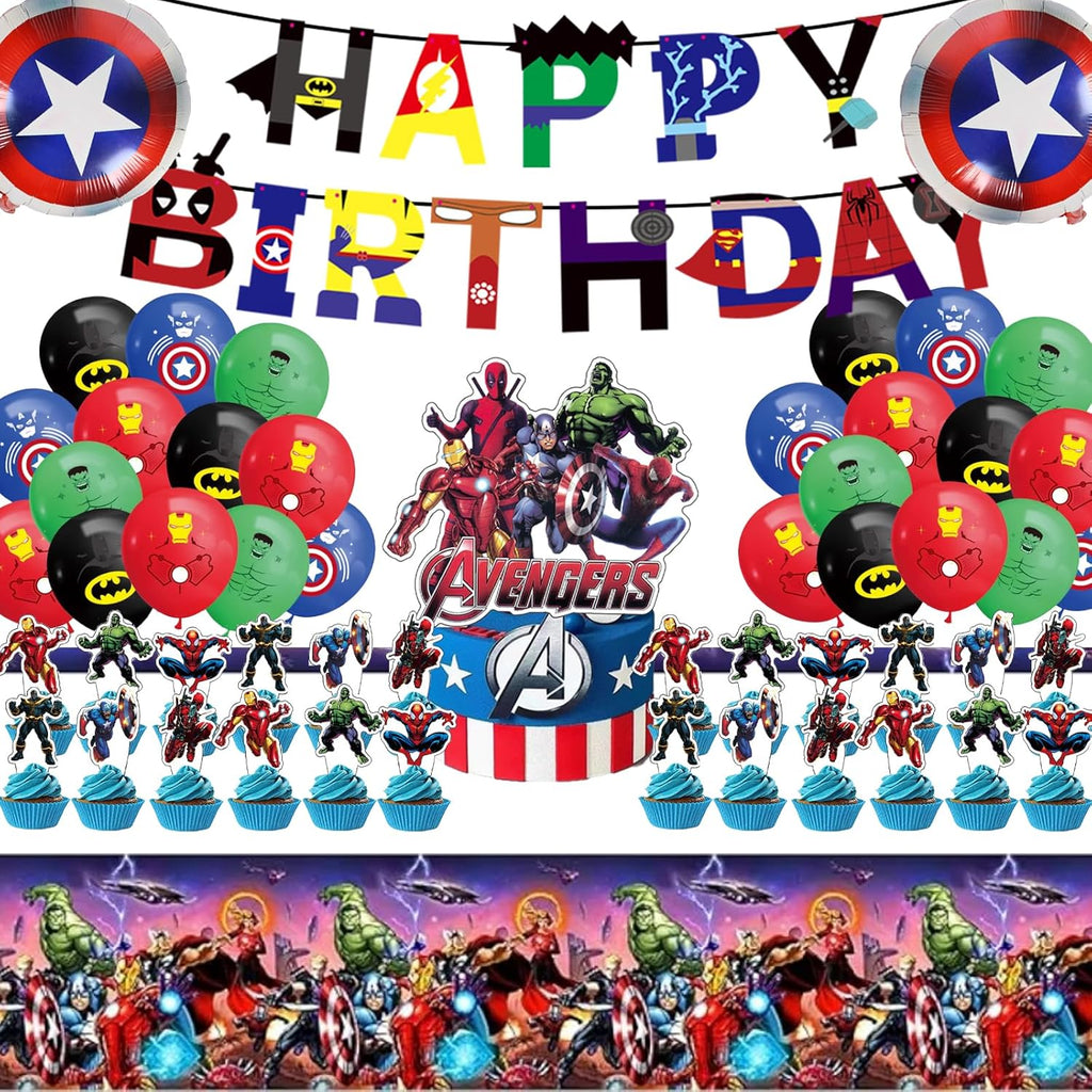 45PCS for superhero Birthday Party Supplies,Avengers Party Decorations Set Include Banner, Balloons, Cake Cupcake Toppers, Tablecloth for Girls Avengers Theme Party