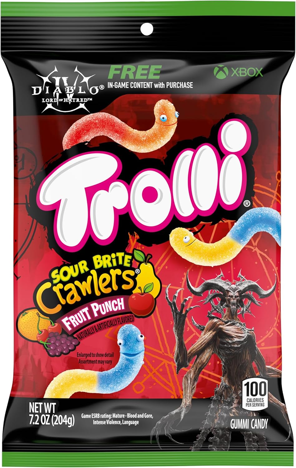 Trolli Sour Brite Crawlers Candy, Fruit Punch, Sweet and Sour, Gummy Worms, 7.2 oz