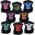 8 Pcs Skull Face Mask Balaclava Ghost Biker Bandana Motorcycle Headband Magic Scarf Dust proof Neck Warmer Winter Face Tube for Outdoor Sports