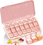 Pill Organizer 3 Times A Day, 7 Day Pill Box - GloDeals Weekly Pill Organizer, Portable Removable Daily Medicine Container Dispenser Case for Vitamin Fish Oil Supplement, Pink