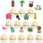 24 Pcs Hawaiian Cupcake Toppers, Disposable Pineapple Flower Palm Tree Flamingo Cake Picks, Aloha Cake Decorations for Summer Hawaiian Luau Theme Birthday, Wedding Party Supplies