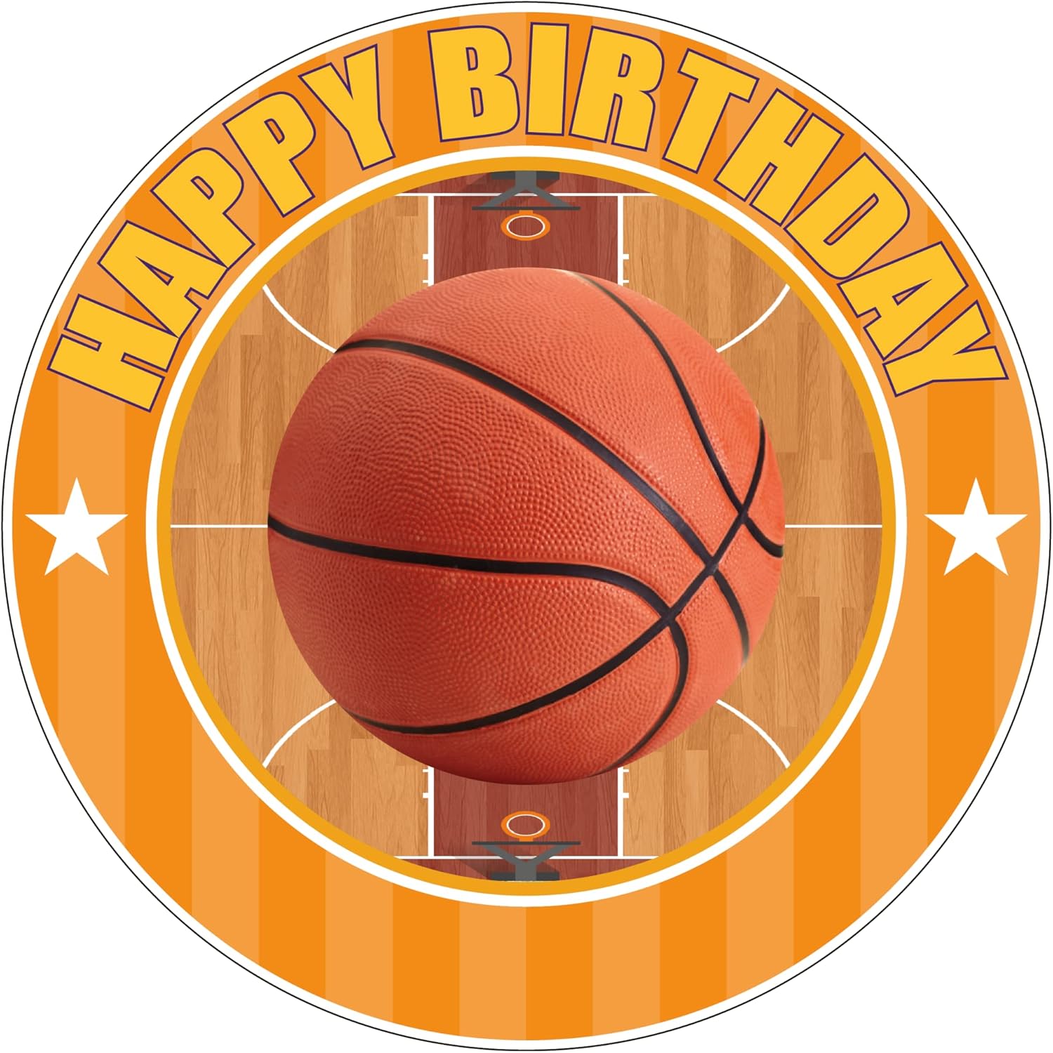 7.5 Inch Basketball Ball Cake Topper – Round Edible Birthday Cake Decorations, Happy Birthday Cake