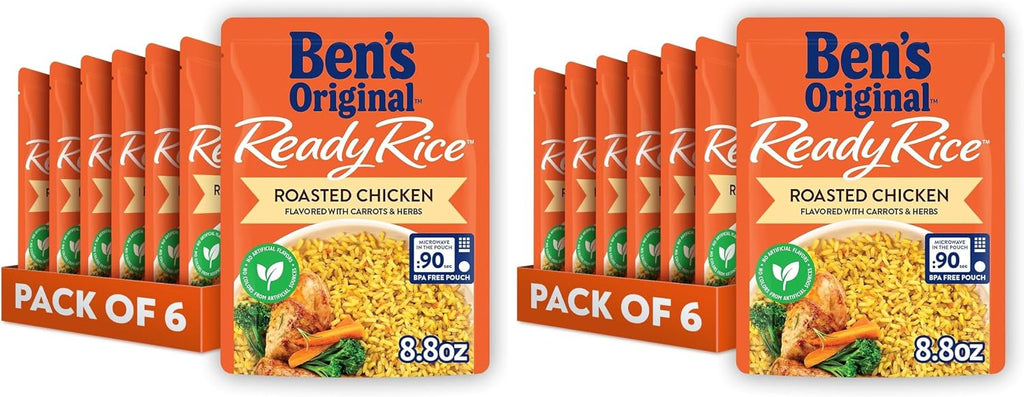 BEN'S ORIGINAL Ready Rice Roasted Chicken Flavored Rice,Easy Dinner Side,8.8 OZ Pouch,(Pack of 12)