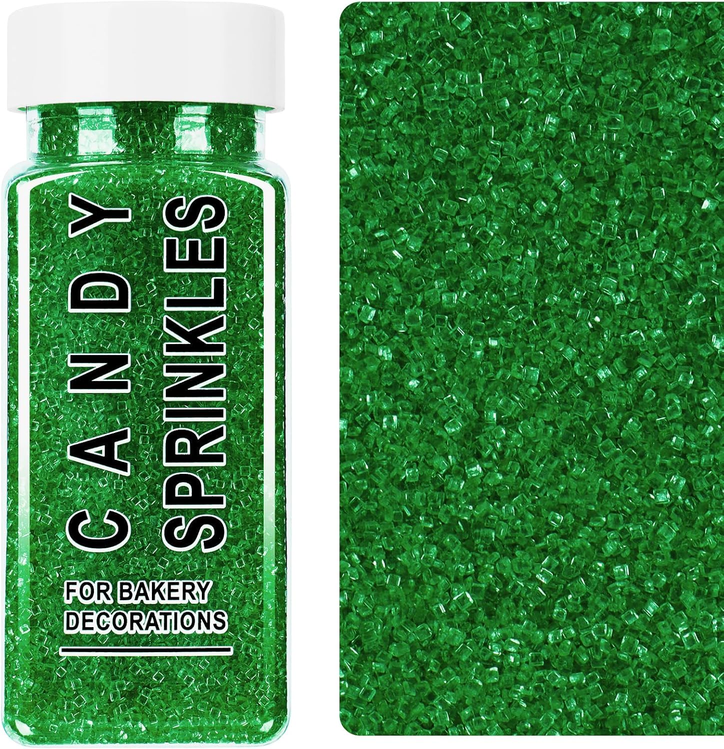 Green Sanding Sugar Sprinkles, 4.6 oz Edible Sparkling Sugar Crystals for Baking Topping, Cupcakes, Cookies, Ice Cream & Cake Decorating, Wedding Party Christmas Supplies