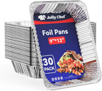 JOLLY CHEF 9x13 Aluminum Foil Pans (30 Pack) - Disposable Half Size Deep Steam Foil Pans for Roasting Turkey, Lasagna, Casseroles - Thanksgiving, Christmas, Parties, Catering