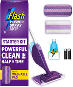 Flash Power Spray Mop Floor Cleaner Starter Kit, All-in-One Mopping System (6 Disposable + 1 Washable Pad + 1.25L Refill), Powered Deep Clean for Your Hard Floor Surfaces