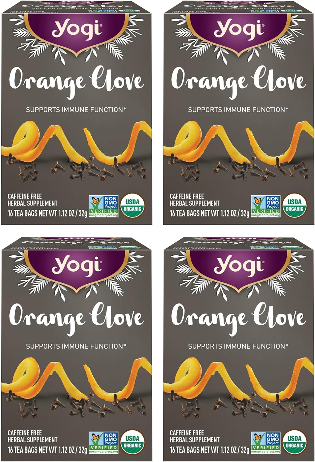 Yogi Tea Orange Clove - 16 Bags per Pack (4 Packs) - Limited Edition Organic, Caffeine-Free Holiday Tea - Immune Support - Includes Astragalus, Cinnamon, Ginger, Cardamom & More