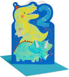 American Greetings Dinosaur 2nd Birthday Card for Toddler Kids, Happy Birthday Card for 2-Year-Old Boys or Girls (Twice as Nice)