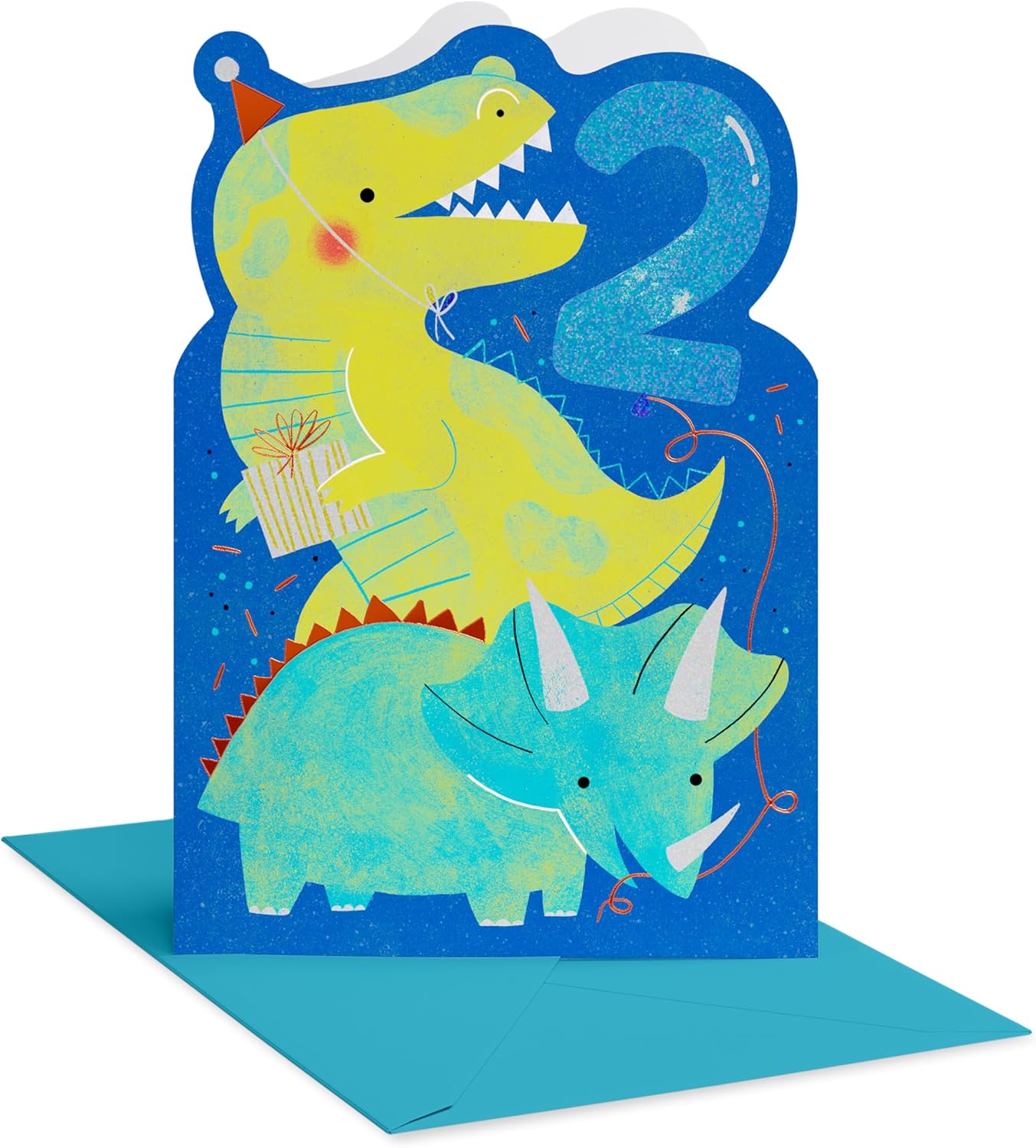 American Greetings Dinosaur 2nd Birthday Card for Toddler Kids, Happy Birthday Card for 2-Year-Old Boys or Girls (Twice as Nice)