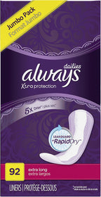 Always Xtra Protection Dailies Extra Long Panty Liners, Unscented, 92 Count