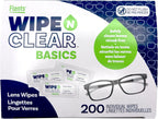 Flents Lens Wipes, Wipe 'N Clear Basic, 200 Count, Pre-Moistened, Streak-Free, Safe for Glasses, Sunglasses, Gentle Cleaning, Clear Vision, Streak-Free, Individually Wrapped for Travel & Convenience