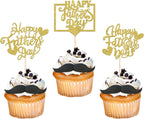 24 Pack Happy Father's Day Cupcake Toppers Glitter Love Heart appy Father's Day Cupcake Picks Love Dad Best Dad Cake Decorations for Father's Day Theme Men Birthday Party Supplies Gold